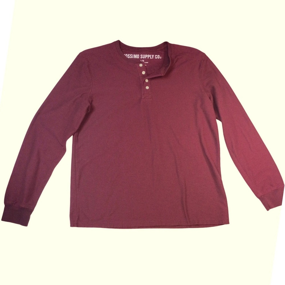Mossimo Supply Co Mens Large Burgundy Maroon Long Sleeve Henley Shirt‎ Casual L